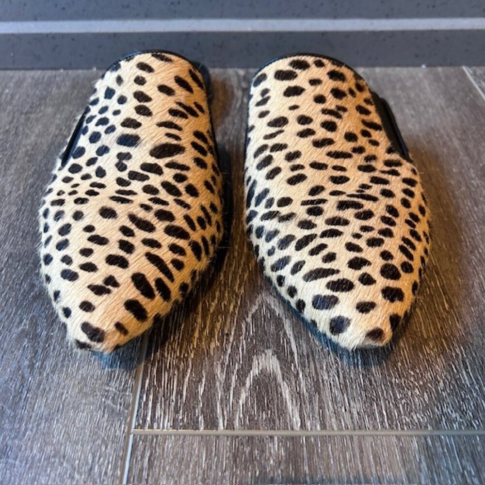 Jenni Kayne Pony Hair Mule Womens 39 /9 US Cheetah Slip On Point Toe Flat - Picture 4 of 10